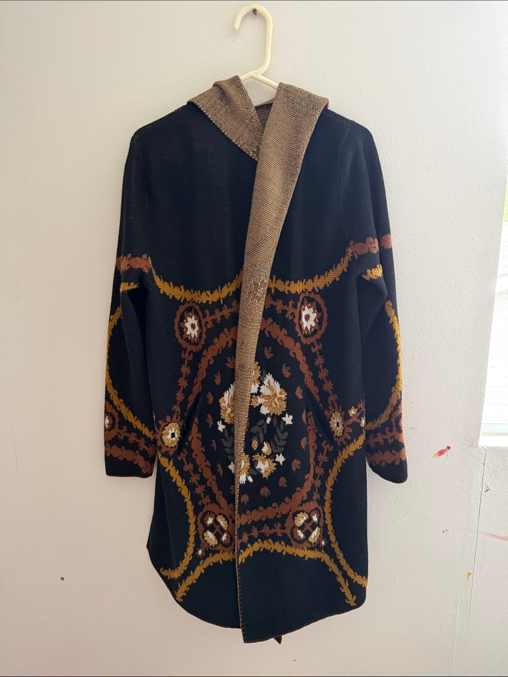 Black Floral & Geometric Hooded Cardigan Sweater
